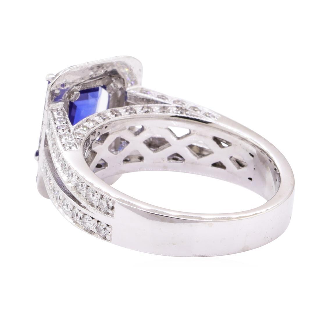 2.97 ctw Blue Sapphire And Diamond Ring - 14KT White Gold