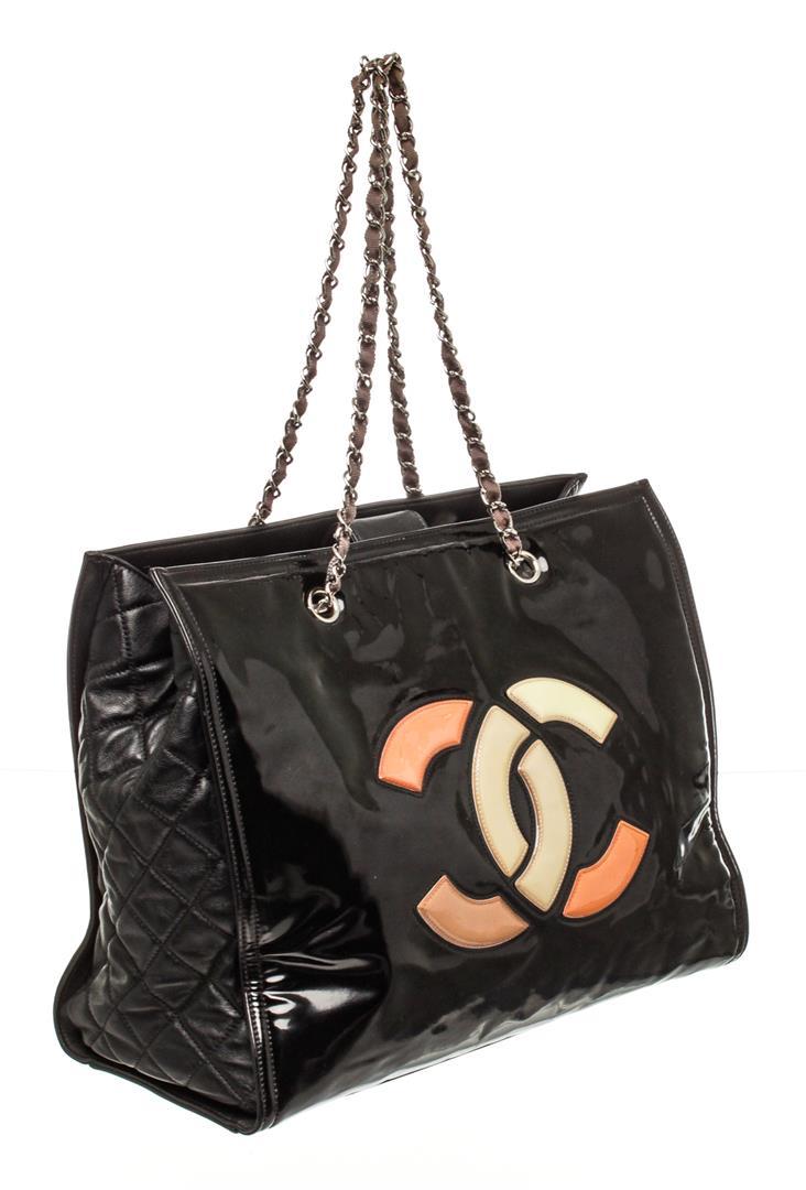 Chanel Black Patent Leather CC Lipstick Tote Bag
