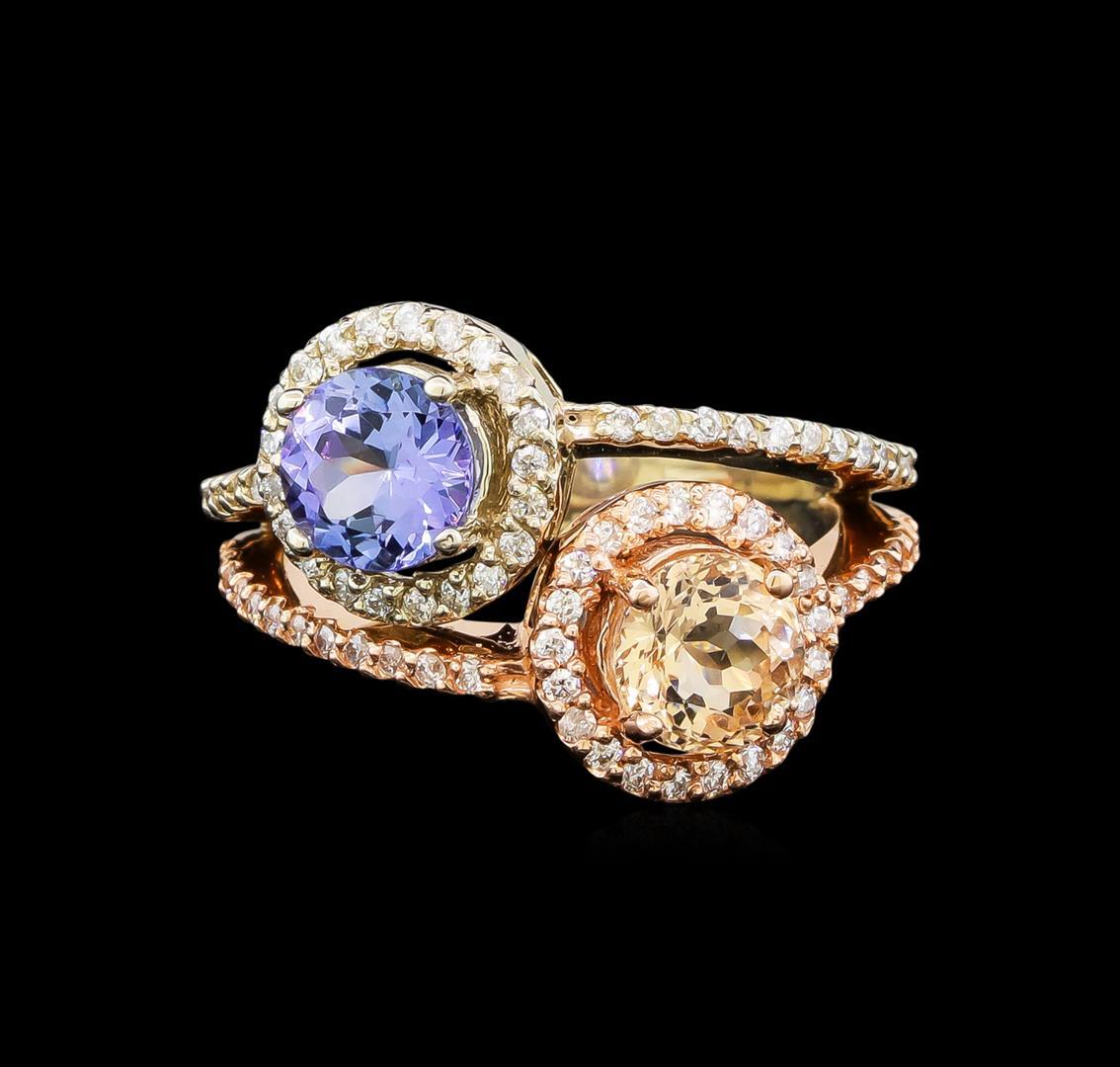 14KT Two-Tone Gold 1.04 ctw Tanzanite, Morganite and Diamond Ring