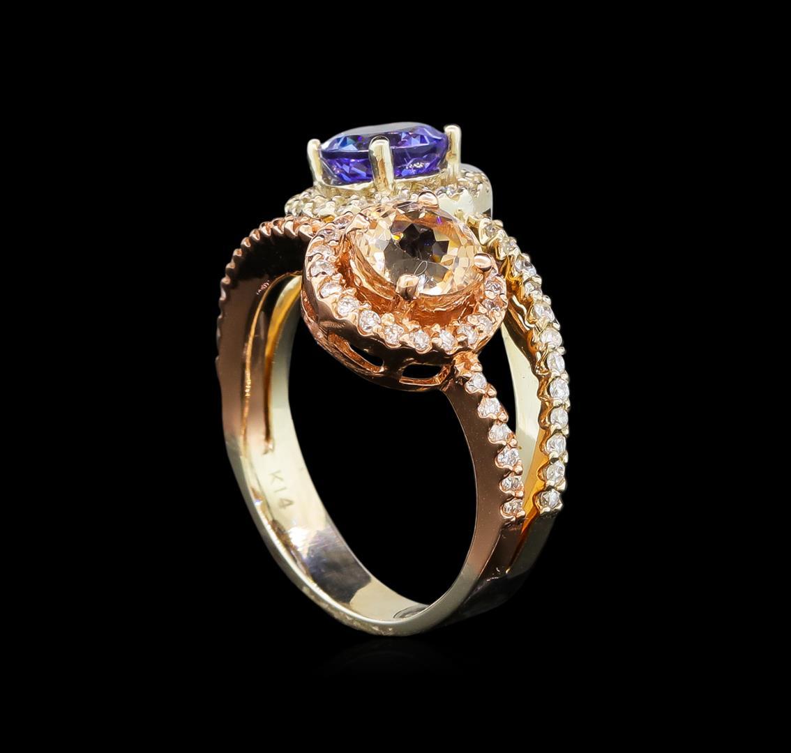 14KT Two-Tone Gold 1.04 ctw Tanzanite, Morganite and Diamond Ring