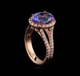 4.01 ctw Tanzanite and Diamond Ring - 14KT Rose Gold