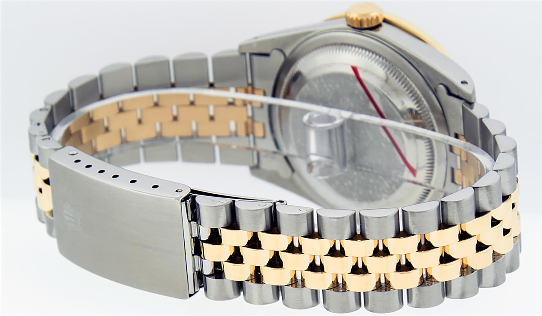 Rolex Mens 2 Tone 14K Black String Diamond & Emerald Datejust Wristwatch