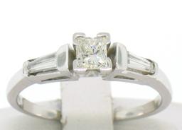 14k White Gold 0.66 ctw Princess Diamond Engagement Ring Tapered Baguette Accent