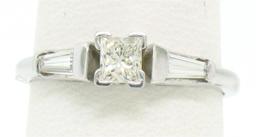 14k White Gold 0.66 ctw Princess Diamond Engagement Ring Tapered Baguette Accent