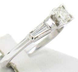 14k White Gold 0.66 ctw Princess Diamond Engagement Ring Tapered Baguette Accent