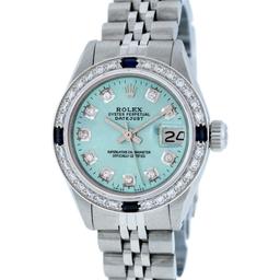 Rolex Ladies Stainless Steel Ice Blue Diamond & Sapphire Datejust Wristwatch