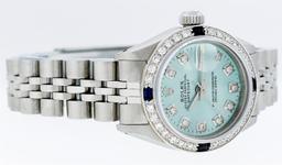 Rolex Ladies Stainless Steel Ice Blue Diamond & Sapphire Datejust Wristwatch