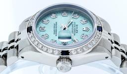 Rolex Ladies Stainless Steel Ice Blue Diamond & Sapphire Datejust Wristwatch