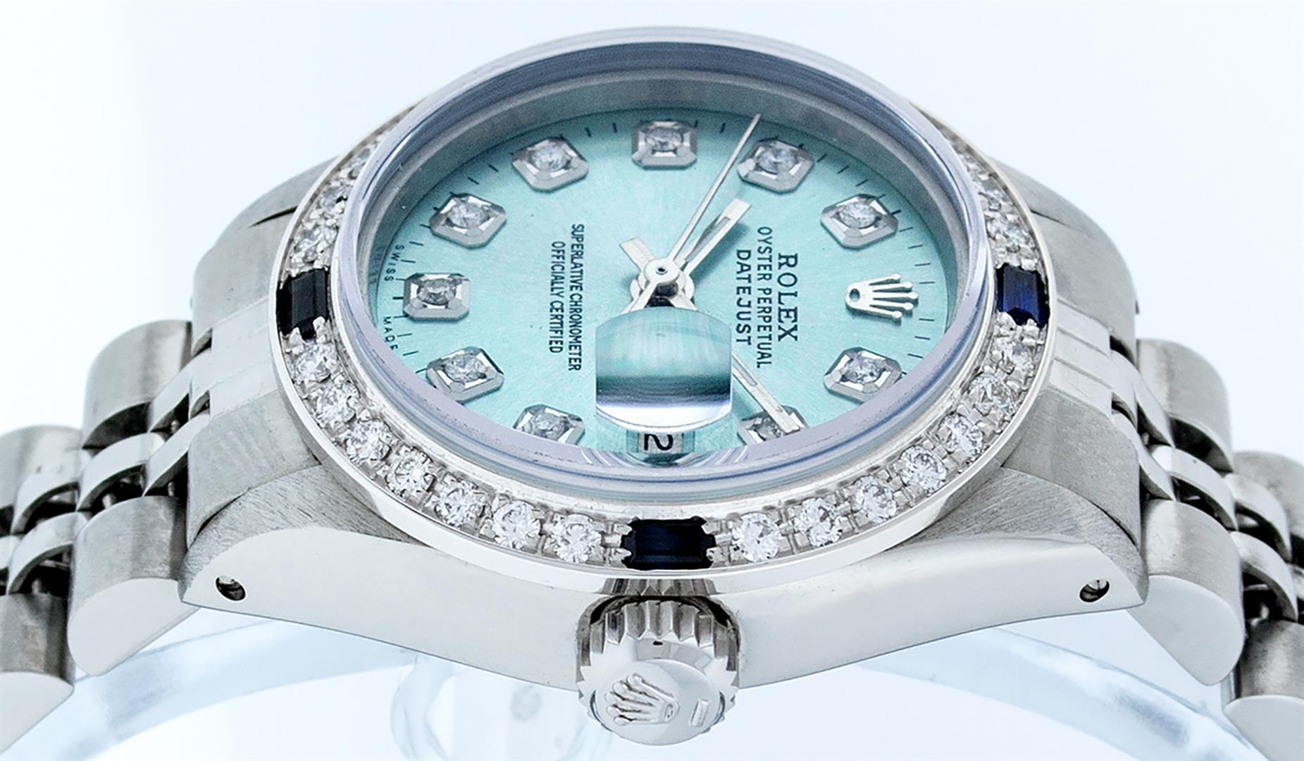 Rolex Ladies Stainless Steel Ice Blue Diamond & Sapphire Datejust Wristwatch