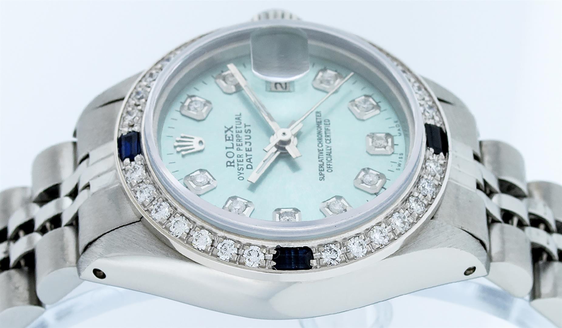 Rolex Ladies Stainless Steel Ice Blue Diamond & Sapphire Datejust Wristwatch