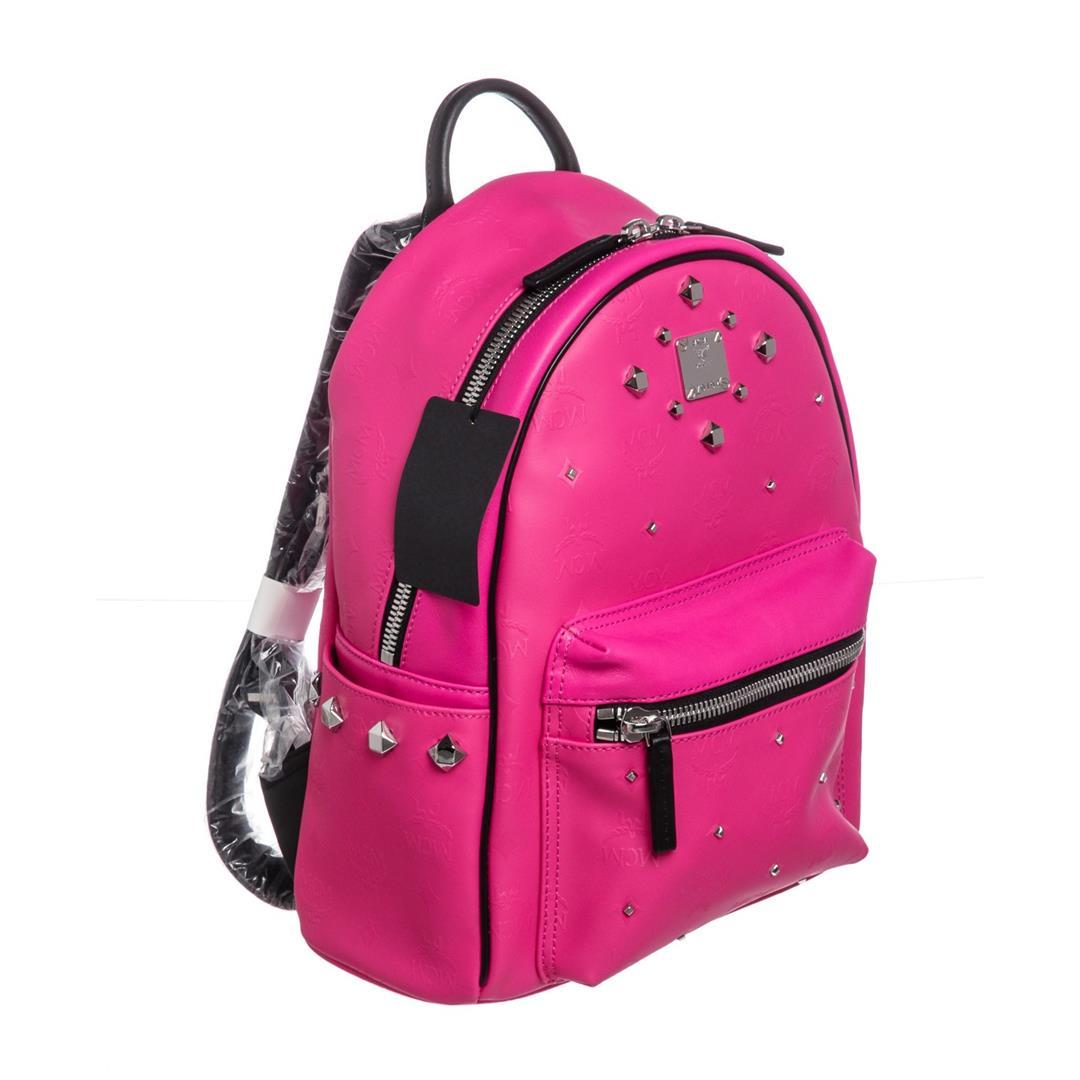 MCM Beet Root Pink Small Coated Canvas Stark Odeon Backpack