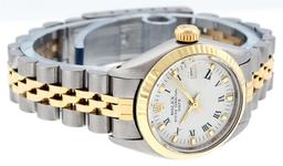 Rolex Ladies 2 Tone 14K White Index 26MM Fluted Datejust Wristwatch