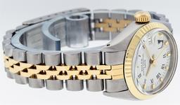 Rolex Ladies 2 Tone 14K White Index 26MM Fluted Datejust Wristwatch