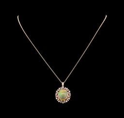 6.53 ctw Opal and Diamond Pendant With Chain - 14KT Rose Gold