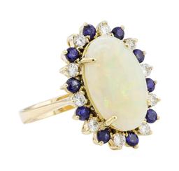 4.80 ctw Opal, Sapphire, and Diamond Ring - 14KT Yellow Gold