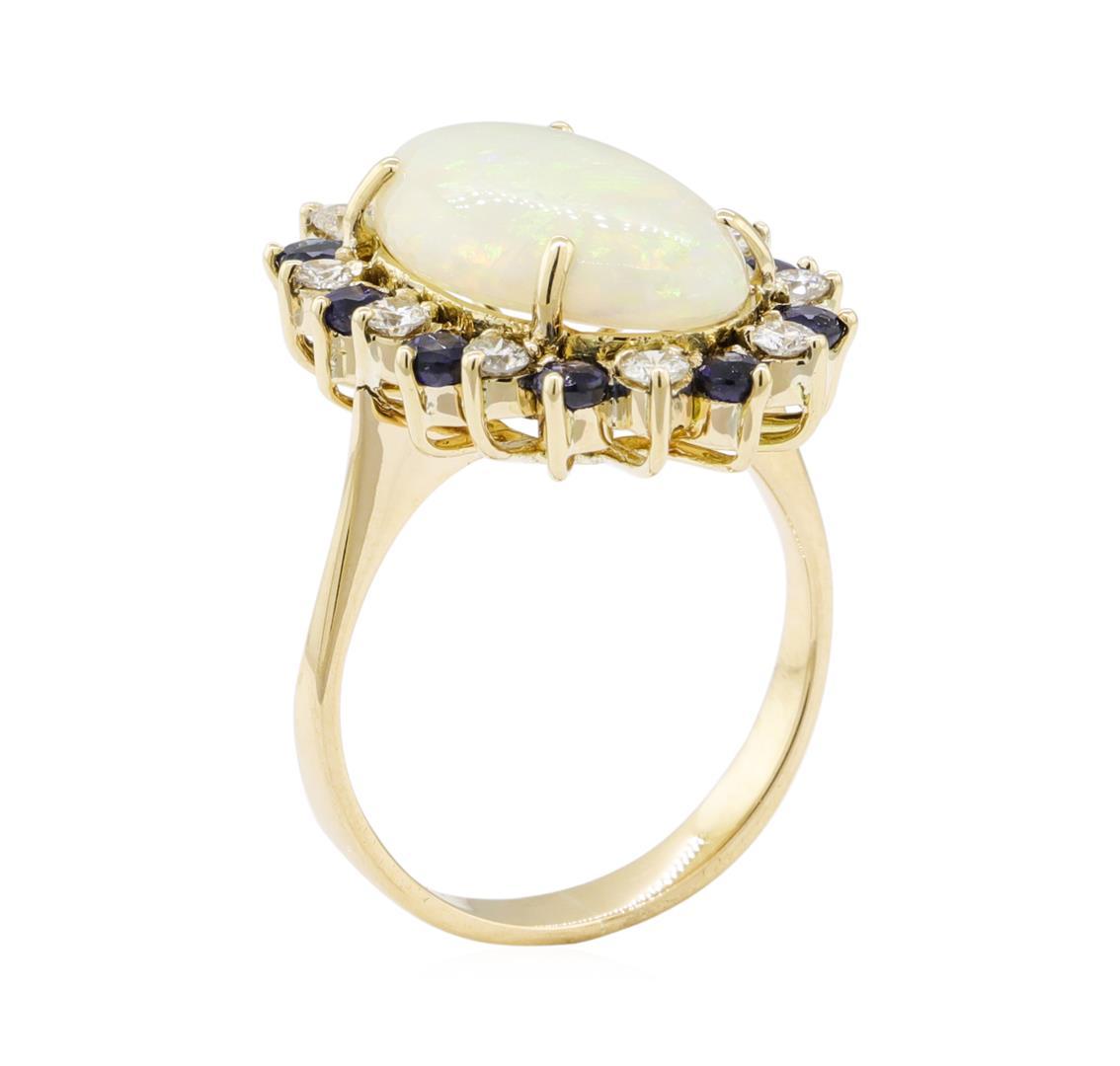 4.80 ctw Opal, Sapphire, and Diamond Ring - 14KT Yellow Gold
