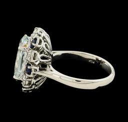 4.96 ctw Aquamarine, Sapphire and Diamond Ring - 14KT White Gold