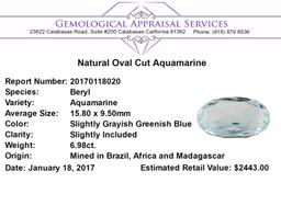 6.98 ct.Natural Oval Cut Aquamarine