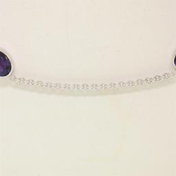 14k White Gold 8 ctw 8 Station Amethyst by the Yard 20" Cable Link Chain Necklac