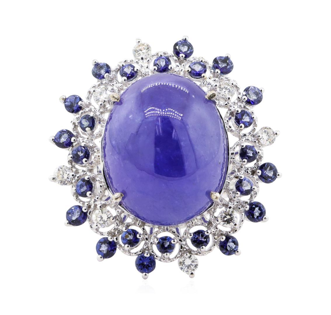 26.38 ctw Tanzanite and Diamond Ring - 14KT White Gold