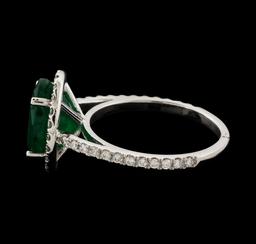 3.45 ctw Emerald and Diamond Ring - 14KT White Gold