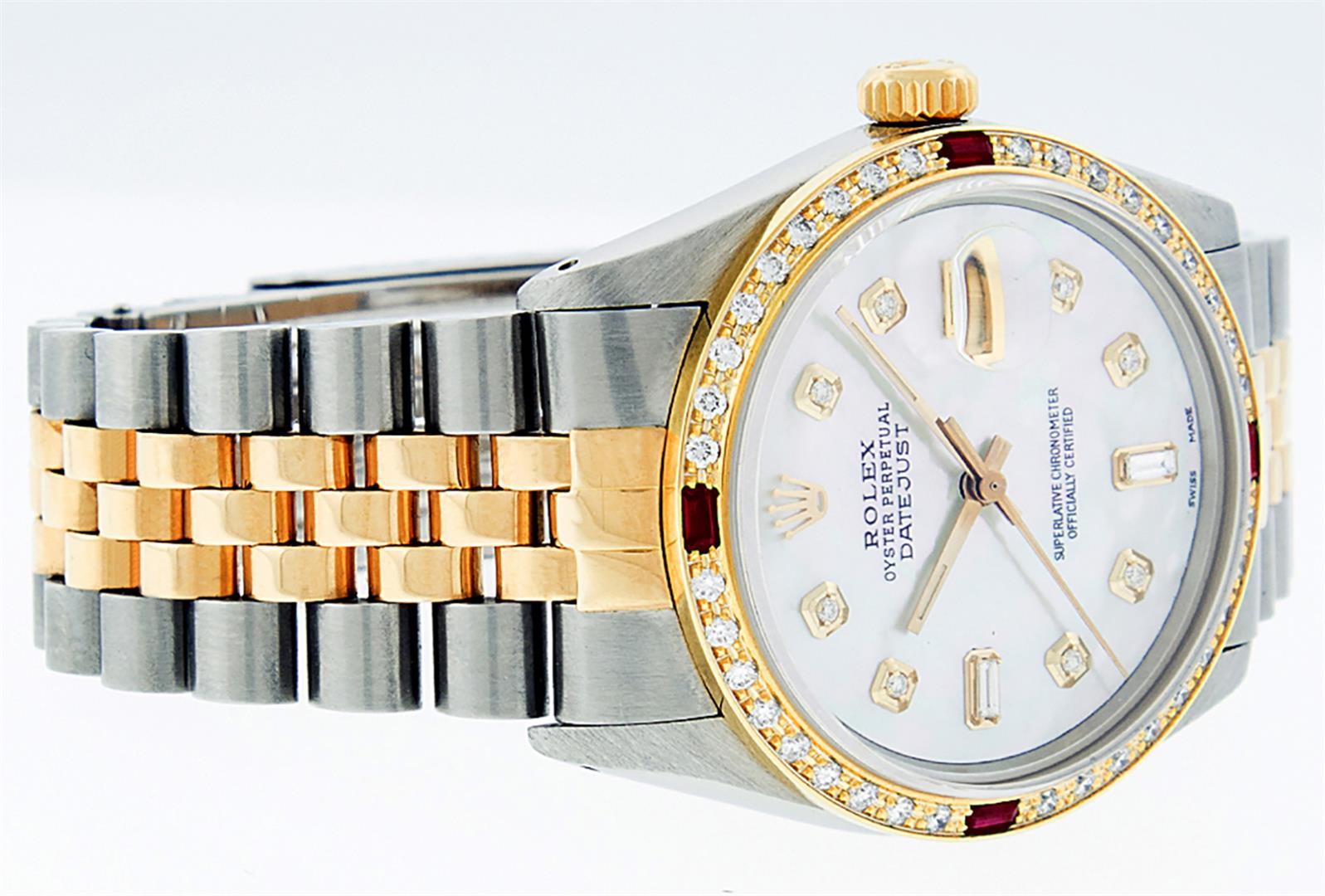 Rolex Mens 2 Tone 14K Mother Of Pearl Diamond & Ruby Datejust Wristwatch