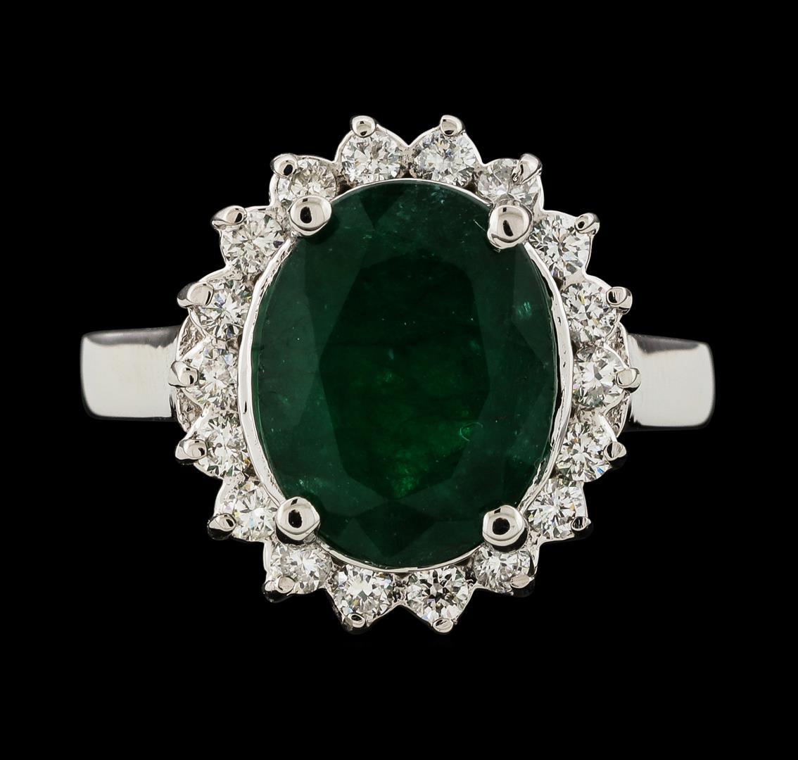 4.38 ctw Emerald and Diamond Ring - 14KT White Gold