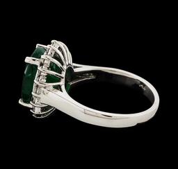 4.38 ctw Emerald and Diamond Ring - 14KT White Gold