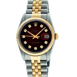 Rolex Mens 2 Tone 14K Red Vignette Diamond 36MM Datejust Wriswatch