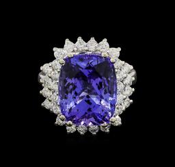 11.23 ctw Tanzanite and Diamond Ring - 14KT White Gold