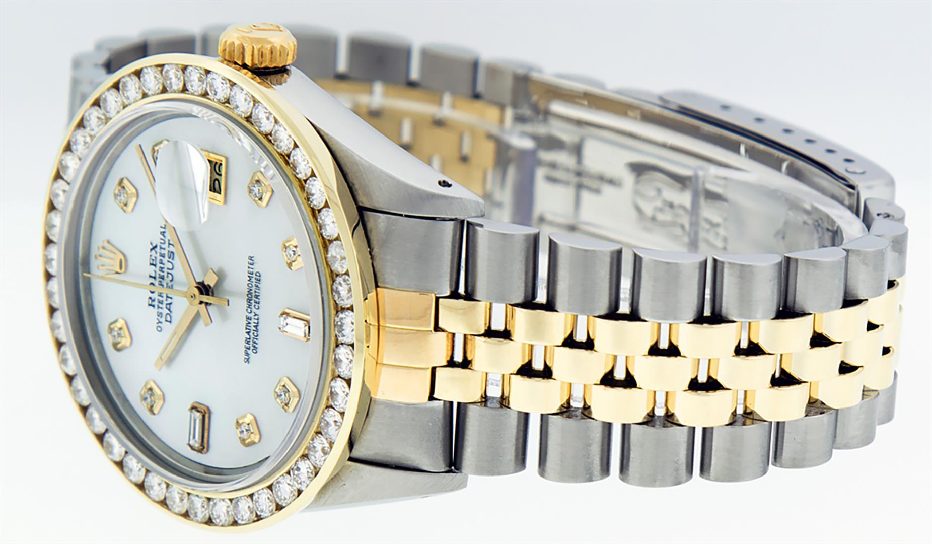 Rolex Mens 2 Tone Mother Of Pearl 3 ctw Channel Set Diamond Datejust Wristwatch