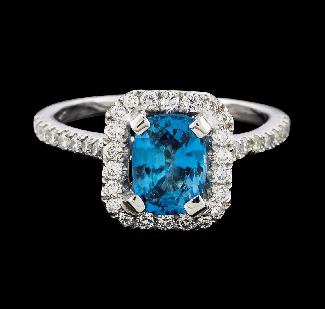 1.96 ctw Blue Zircon and Diamond Ring -  Platinum