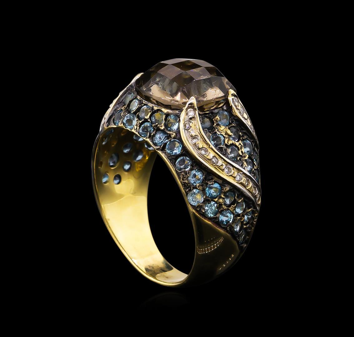 2.00 ctw Smoky Quartz, Topaz and Diamond Ring - 14KT Yellow Gold