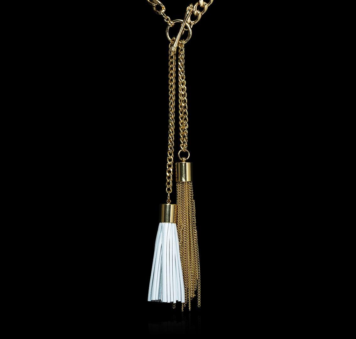 Double Leather Tassel Chain Necklace - Gold Plated