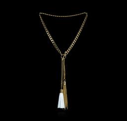 Double Leather Tassel Chain Necklace - Gold Plated