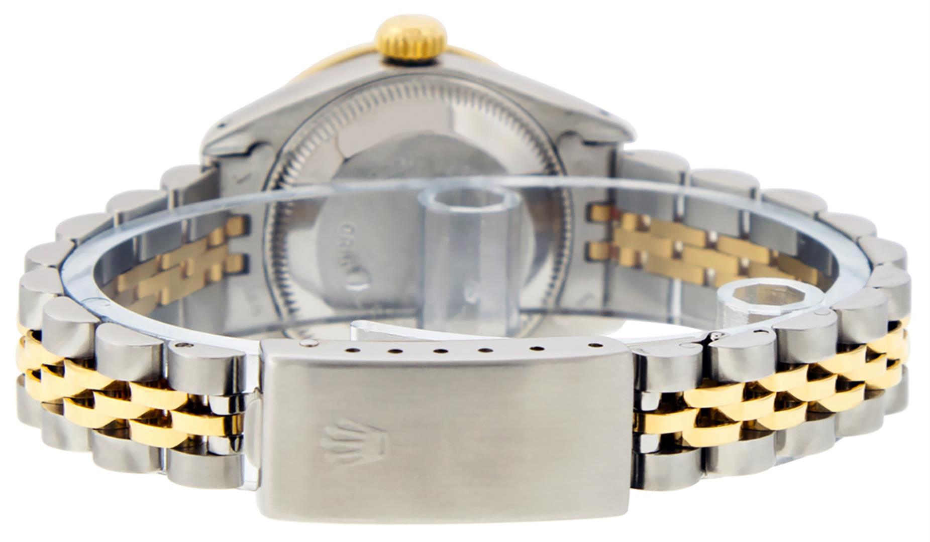 Rolex Ladies 2 Tone 14K Pink MOP Sapphire String Diamond Datejust Wristwatch