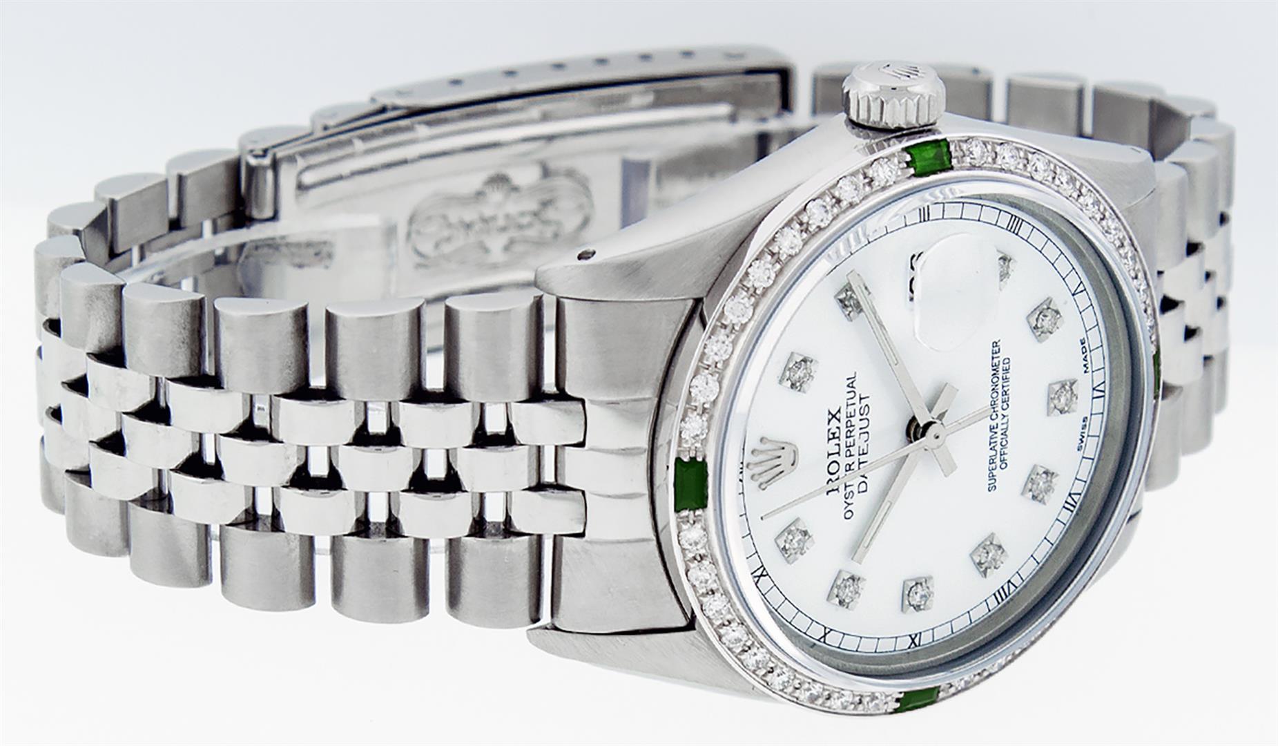 Rolex Mens Stainless Steel White Diamond & Emerald 36MM Datejust Wristwatch
