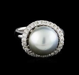 0.40 ctw Pearl and Diamond Ring - 14KT White Gold