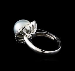 0.40 ctw Pearl and Diamond Ring - 14KT White Gold