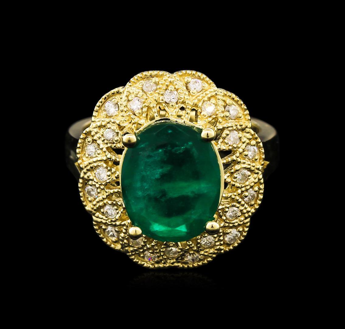 3.38 ctw Emerald and Diamond Ring - 14KT Yellow Gold