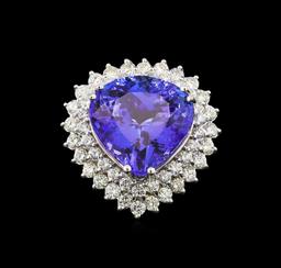 GIA Cert 19.04 ctw Tanzanite and Diamond Ring - 14KT White Gold