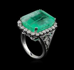 GIA Cert 22.51 ctw Emerald and Diamond Ring - 14KT White Gold