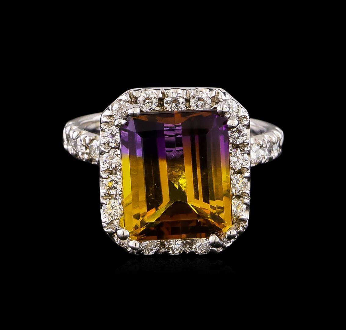 4.87 ctw Ametrine and Diamond Ring - 14KT White Gold