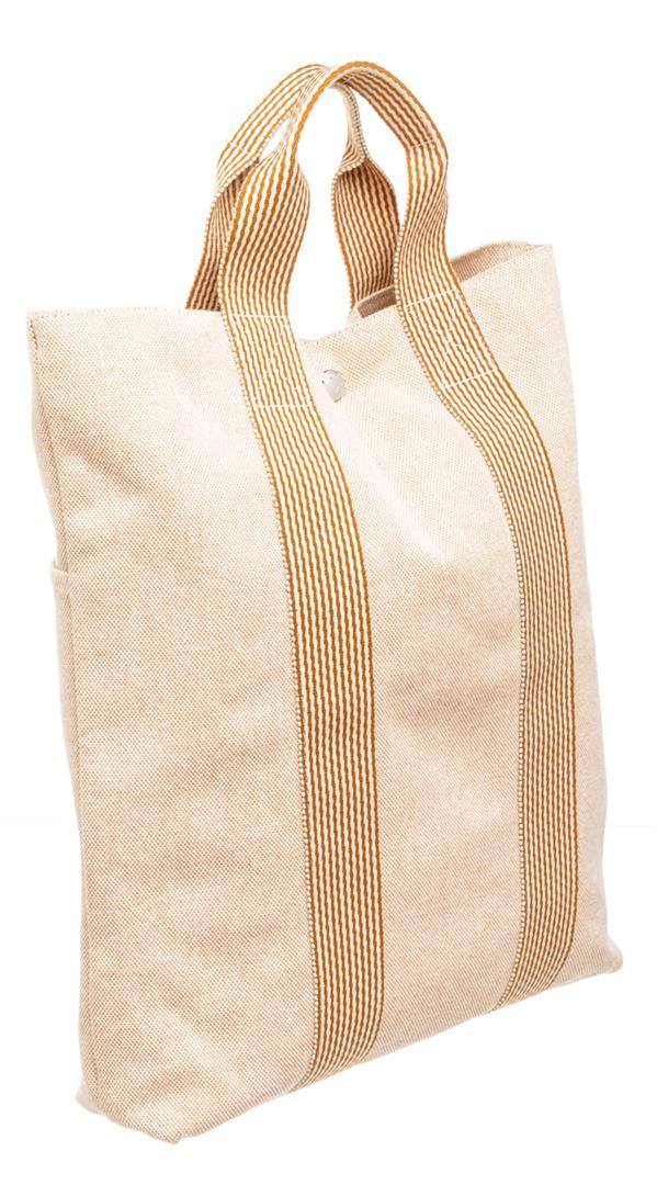 Hermes Peach Tan Canvas Vertical Herline Tote Bag