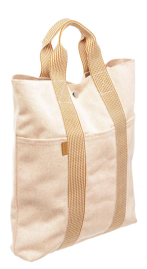 Hermes Peach Tan Canvas Vertical Herline Tote Bag