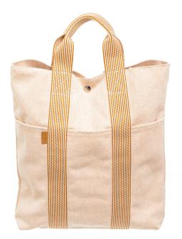 Hermes Peach Tan Canvas Vertical Herline Tote Bag