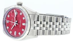 Rolex Mens Stainless Red Diamond 36MM Datejust Wristwatch