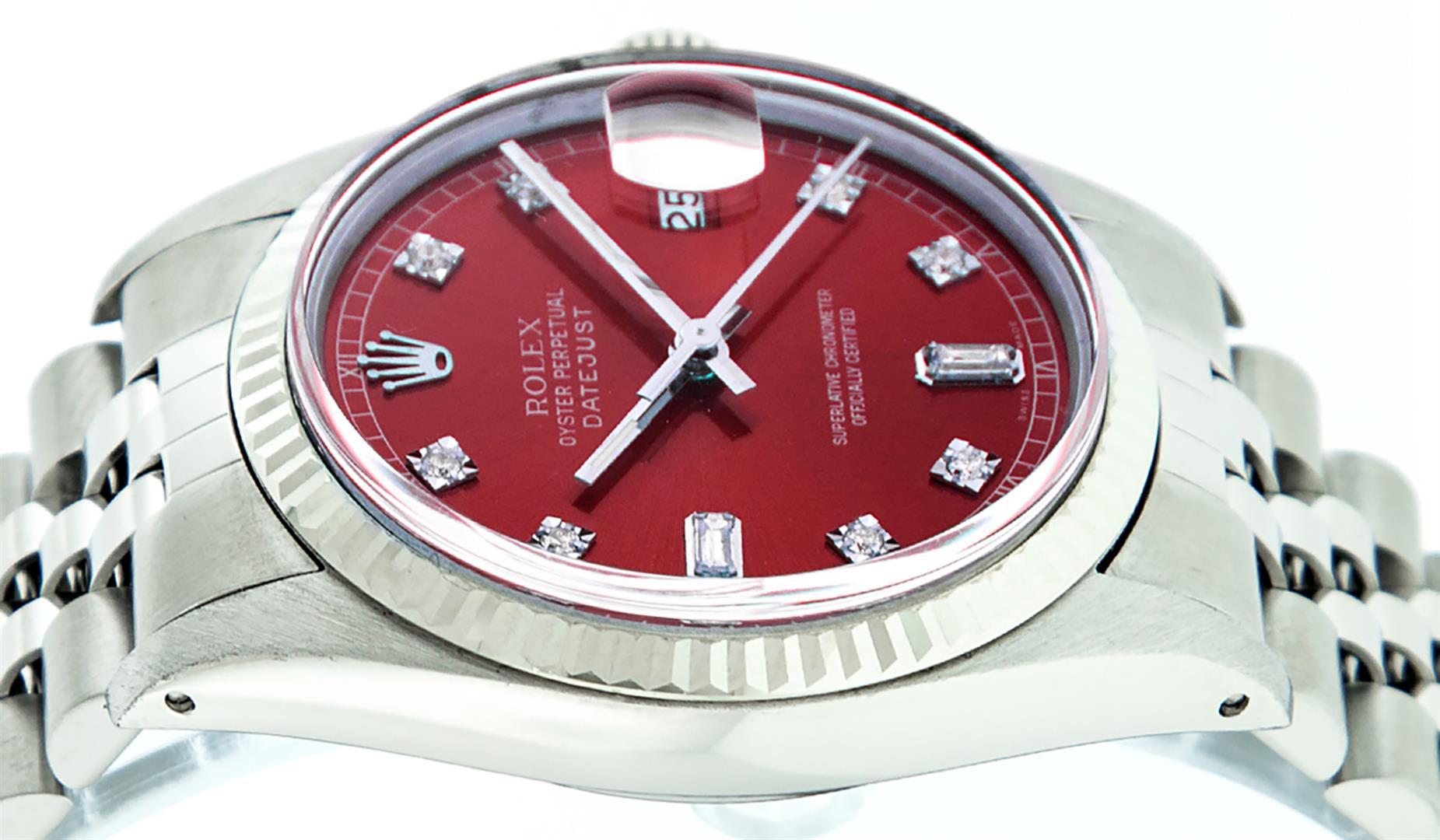 Rolex Mens Stainless Red Diamond 36MM Datejust Wristwatch