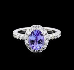 1.90 ctw Tanzanite and Diamond Ring - 14KT White Gold