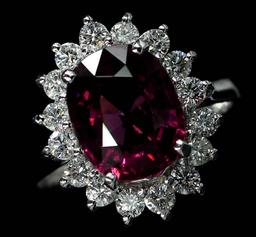 4.16 ctw Pink Rhodolite and Diamond Ring - 14KT White Gold